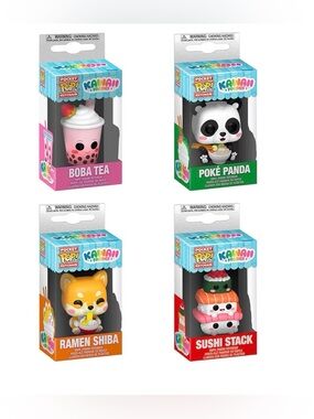 Funko Pop! Keychain: Foods -Boba Tea,Poke Panda,Ramen Shiba,Sushi Stack, 4 Piece